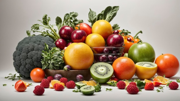 Légumes et fruits sur fond blanc