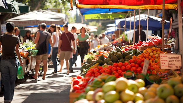 Photo légumes et fruits frais et biologiques sur un marché local d'agriculteurs