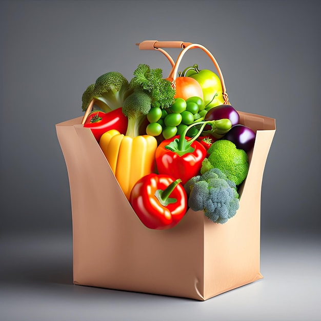 Légumes et fruits frais dans un sac en papier