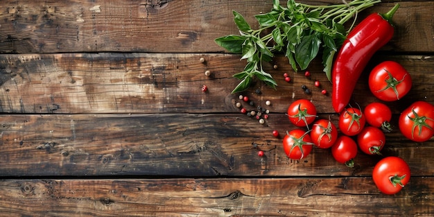 légumes et fruits avec des herbes sur une table en bois IA générative