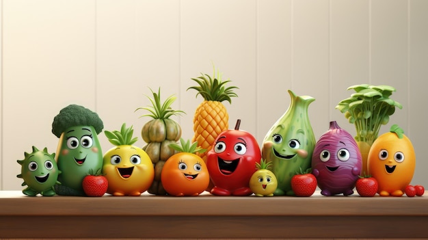 Légumes fruits personnage de dessin animé personnage ingrédients diététiques drôles de nourriture appropriée produits mignons et drôles épicerie avec des traits du visage humain