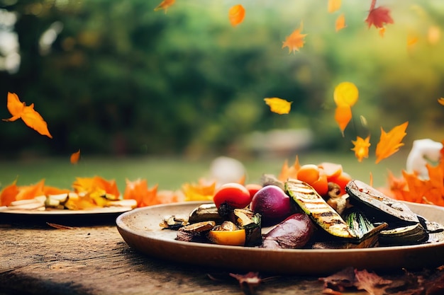 Légumes grillés sur fond d'automne