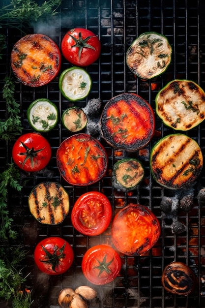 Photo légumes grillés sur le gril flamboyant ai générative