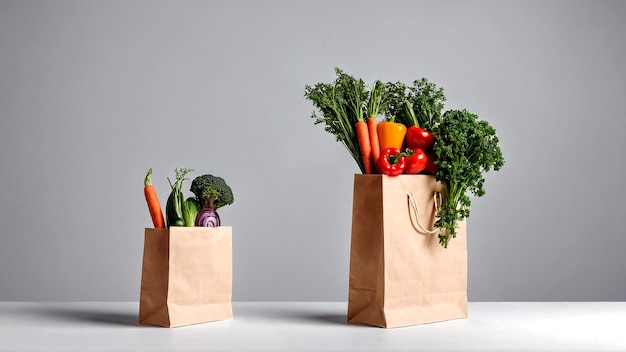 Des légumes et des herbes biologiques mûrs, beaux et savoureux dans des sacs en papier