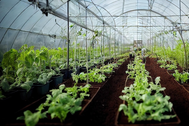 Les légumes hydroponiques poussent dans une plantation intérieure à effet de serre