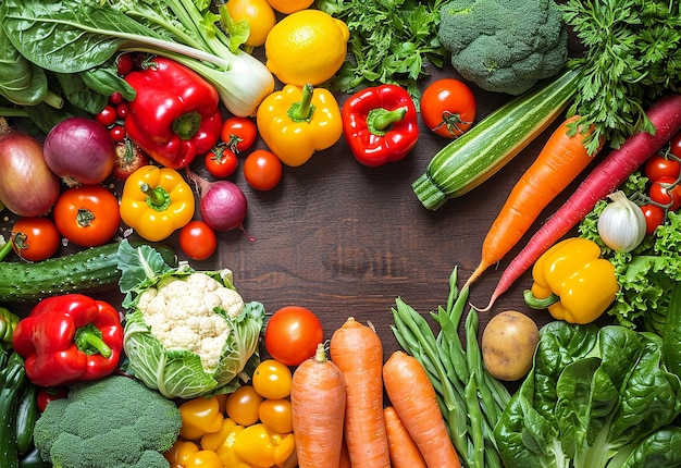 Légumes Image de fond Aliments sains avec des carottes fraîches Tomates Chou Capsicums
