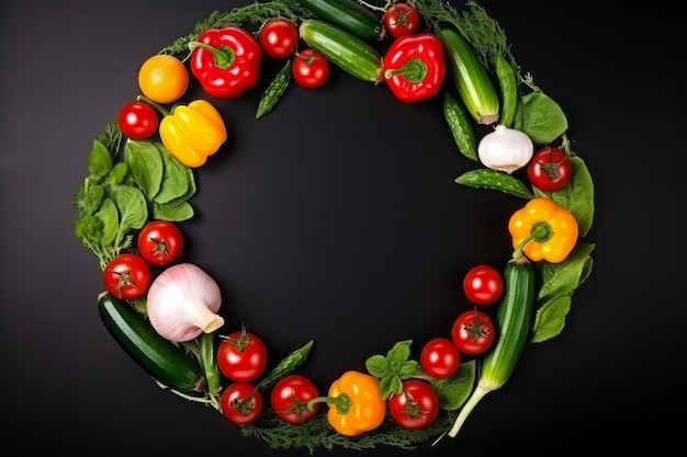 légumes isolés vue de dessus cadre rond de légumes