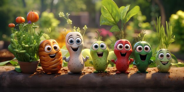 Légumes mignons légumes de dessins animés drôles photo de haute qualité IA générative