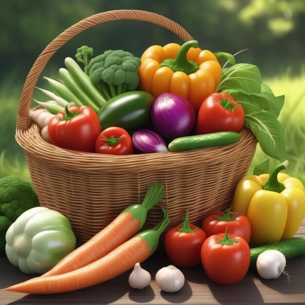 Des légumes mûrs dans un panier en osier