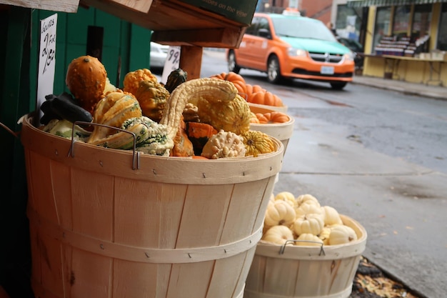 Photo légumes en récipients destinés à la vente au marché