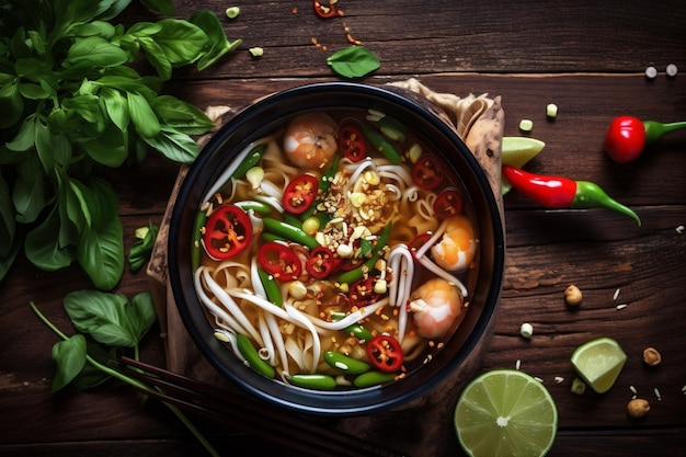 Photo légumes repas japonais nourriture asie soupe nouilles asiatiques fond bol chaud ia générative