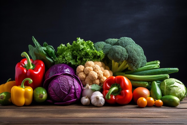 Des légumes sains et colorés pour un régime végétalien et végétarien avec un tableau noir pour le régime