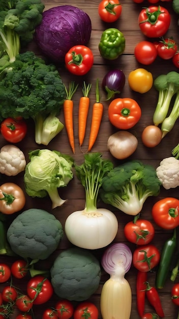 Des légumes sains sur une table en bois