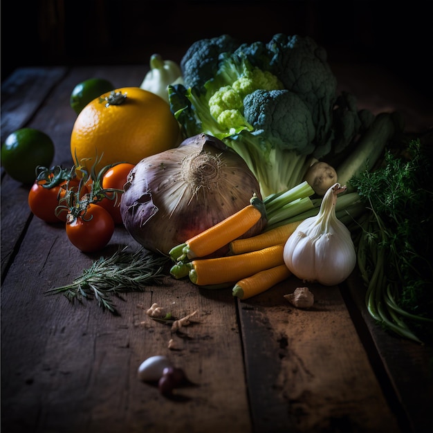 légumes sains sur table en bois