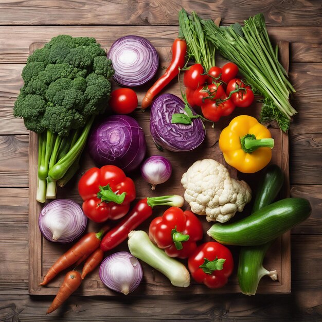 des légumes sains sur une table en bois