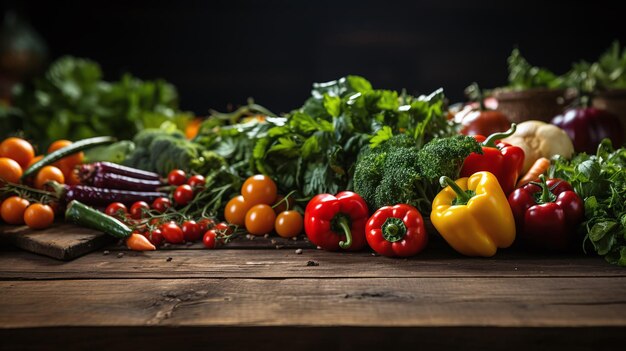 légumes sains sur table en bois