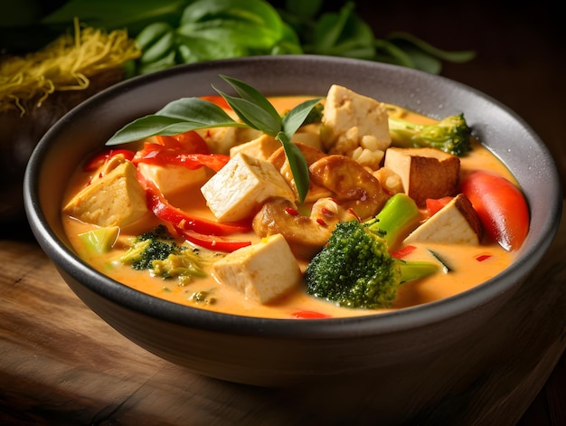 Légumes et tofu dans un curry crémeux à la noix de coco Generative AI