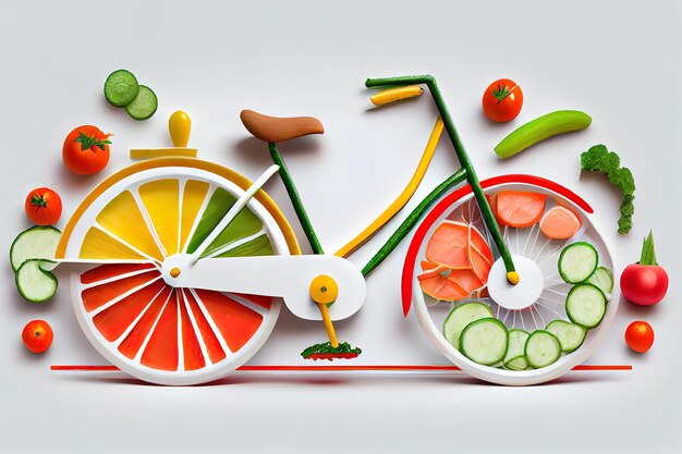 Légumes tranchés sous forme de vélo sur fond blanc Generative Ai