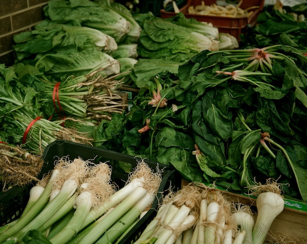 Légumes verts au marché, fond de nourriture