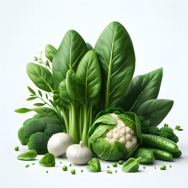 légumes verts à feuilles réalistes isolés sur fond blanc