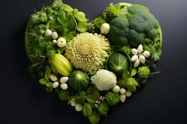 légumes verts formant une forme dans un coeur