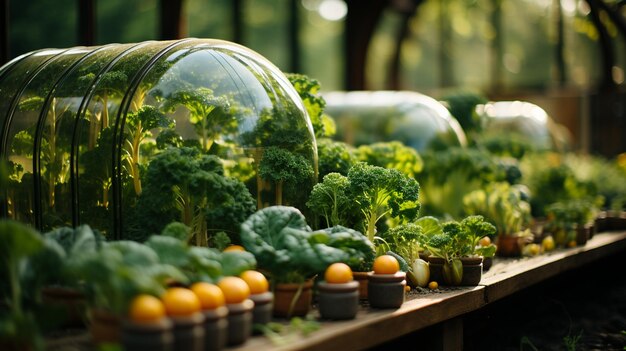 Photo légumes verts et frais biologiques en serre