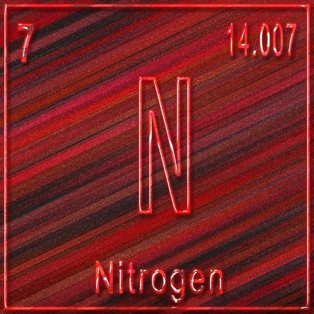 Élément chimique de l'azote, signe avec numéro atomique et poids atomique, élément de tableau périodique