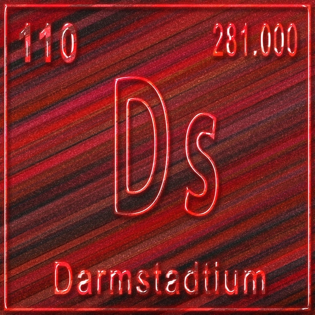 Élément chimique Darmstadtium, signe avec numéro atomique et poids atomique, élément de tableau périodique