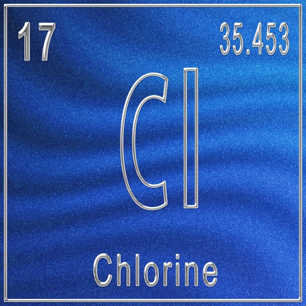 Élément chimique du chlore, signe avec numéro atomique et poids atomique, élément de tableau périodique