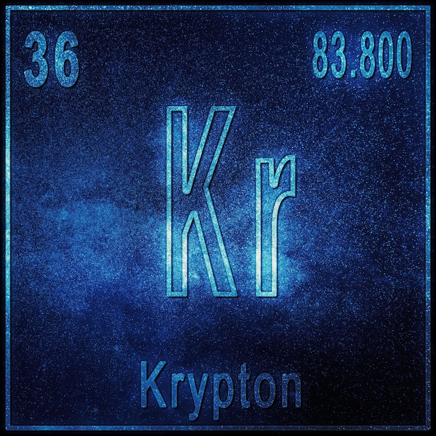 Élément chimique krypton, signe avec numéro atomique et poids atomique, élément du tableau périodique