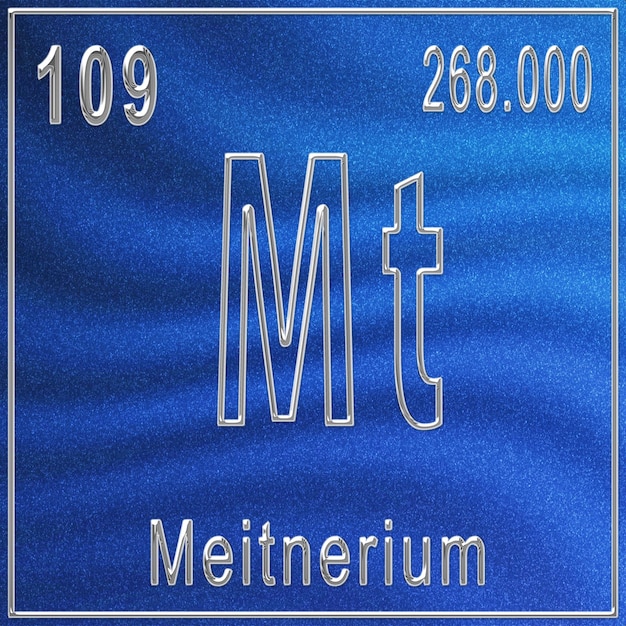 Élément chimique Meitnerium, signe avec numéro atomique et poids atomique, élément de tableau périodique