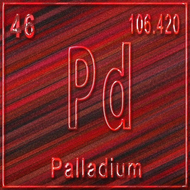 Élément chimique palladium, signe avec numéro atomique et poids atomique, élément de tableau périodique