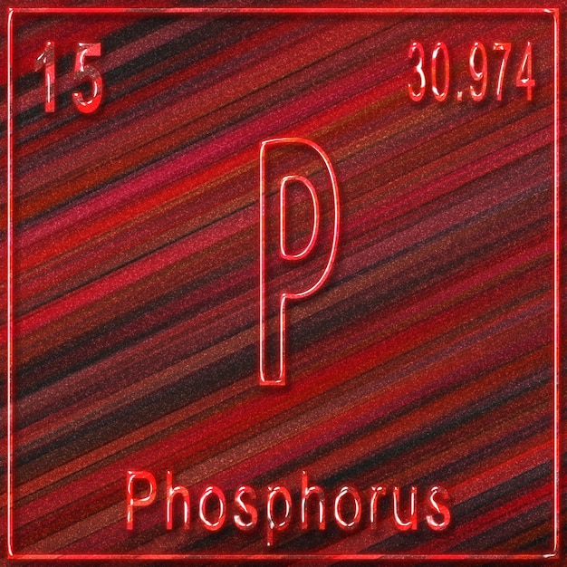 Élément chimique phosphore, signe avec numéro atomique et poids atomique, élément de tableau périodique