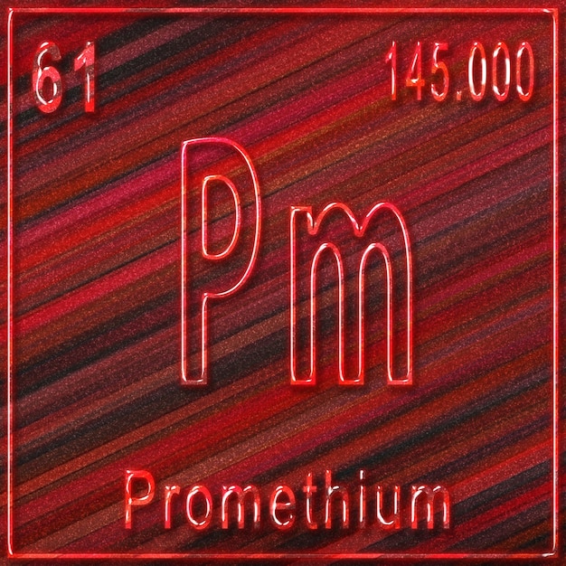 Élément chimique prométhium, signe avec numéro atomique et poids atomique, élément de tableau périodique