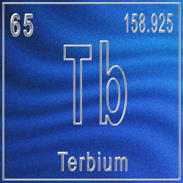 Élément chimique Terbium, signe avec numéro atomique et poids atomique, élément de tableau périodique