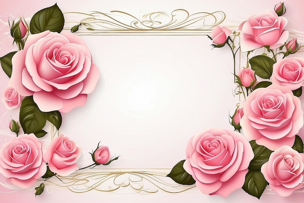 Élément de conception pour Valentine ou invitation de mariage arrière-plan papeterie bordure ou cadre avec roses roses avec espace de copie