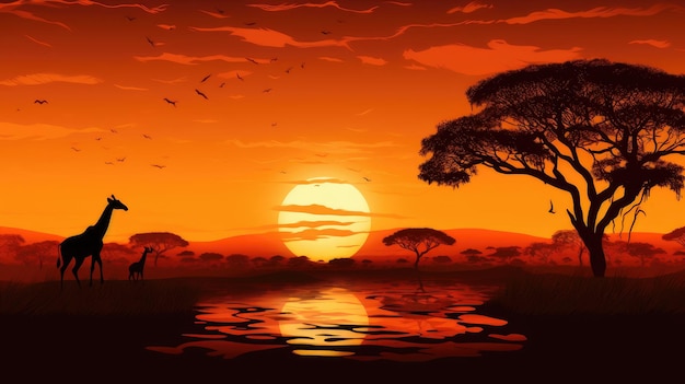 Élément de design de la nature safari africaine au coucher du soleil