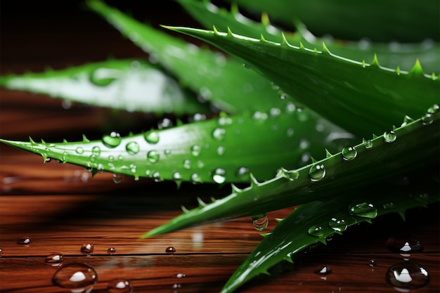 Éléments d'aloe vera sur fond de bois