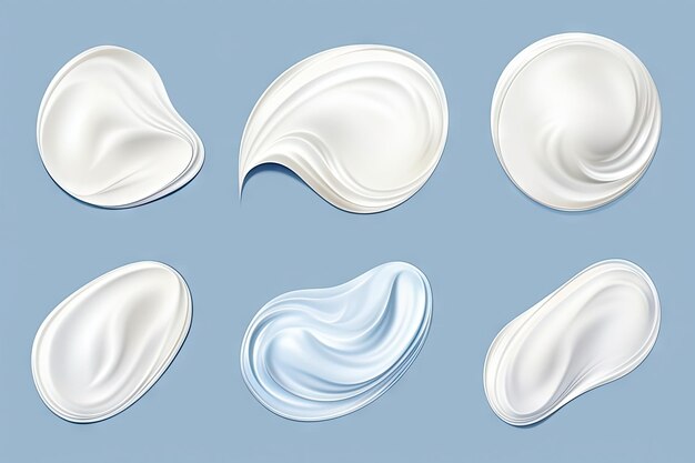 Éléments réalistes de crème pour le corps blanche Lotion Swirl et Line isolés sur fond bleu