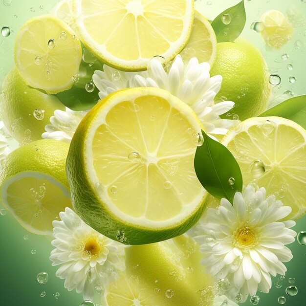 Photo lemon fruit vert esthétique frais papier peint sain image art généré par l'ia