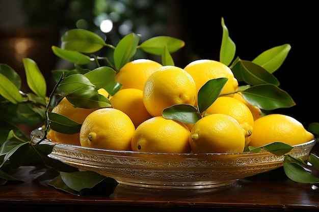 Lemon Medley Troupeau de citrons jaunes sur l'assiette éparpillée dans l'élégance sombre