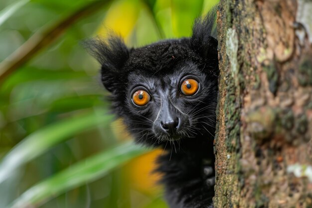 Le lémur ludique qui regarde dans la jungle