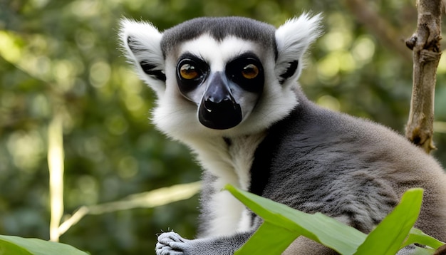 Photo un lémurien se tient dans une herbe verte et a un nez noir