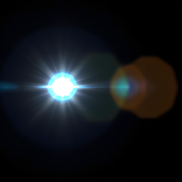 Lens flare isolé sur fond noir effet de lumière IA générative