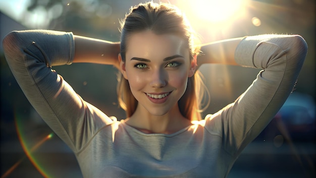 La lentille brille sur une jeune femme souriante.