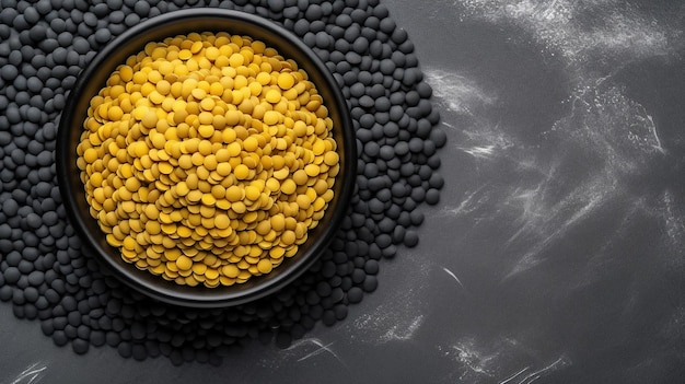 Lentille jaune dans un bol noir Image générée par IA