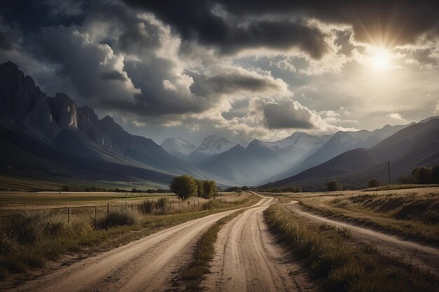 Leonardo_Vision_XL_Dirt_road_in_scenic_alpine_landscape_and_dr_0 1