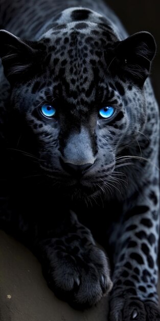 Photo un léopard aux yeux bleus est montré avec un œil bleu