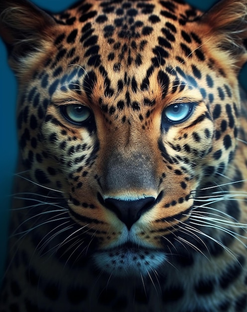 un léopard aux yeux bleus et un motif noir et blanc.