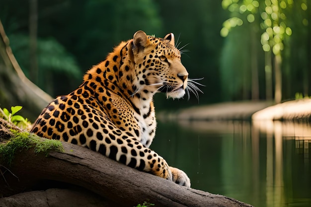 Un léopard sur une branche d'arbre